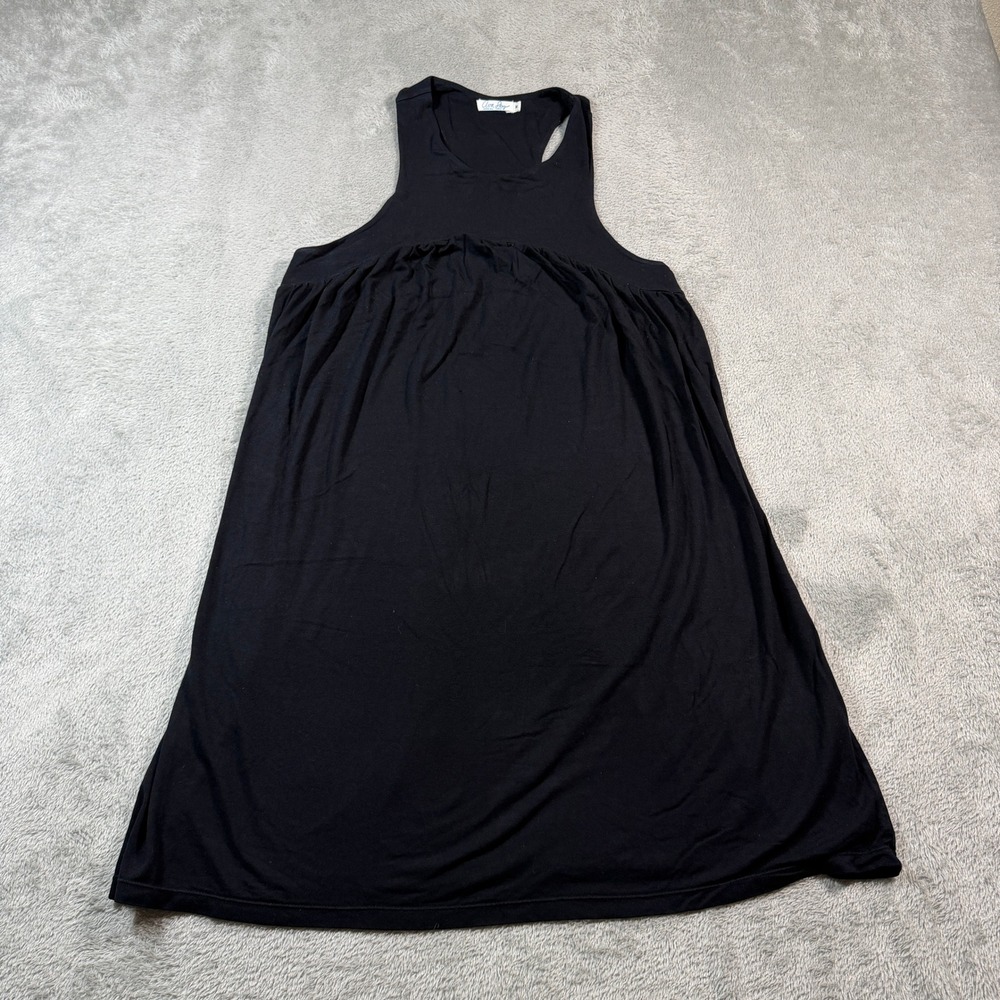 Ava Sky Fighting Eel Mini Dress Womens Medium Black Solid Sleeveless Casual
